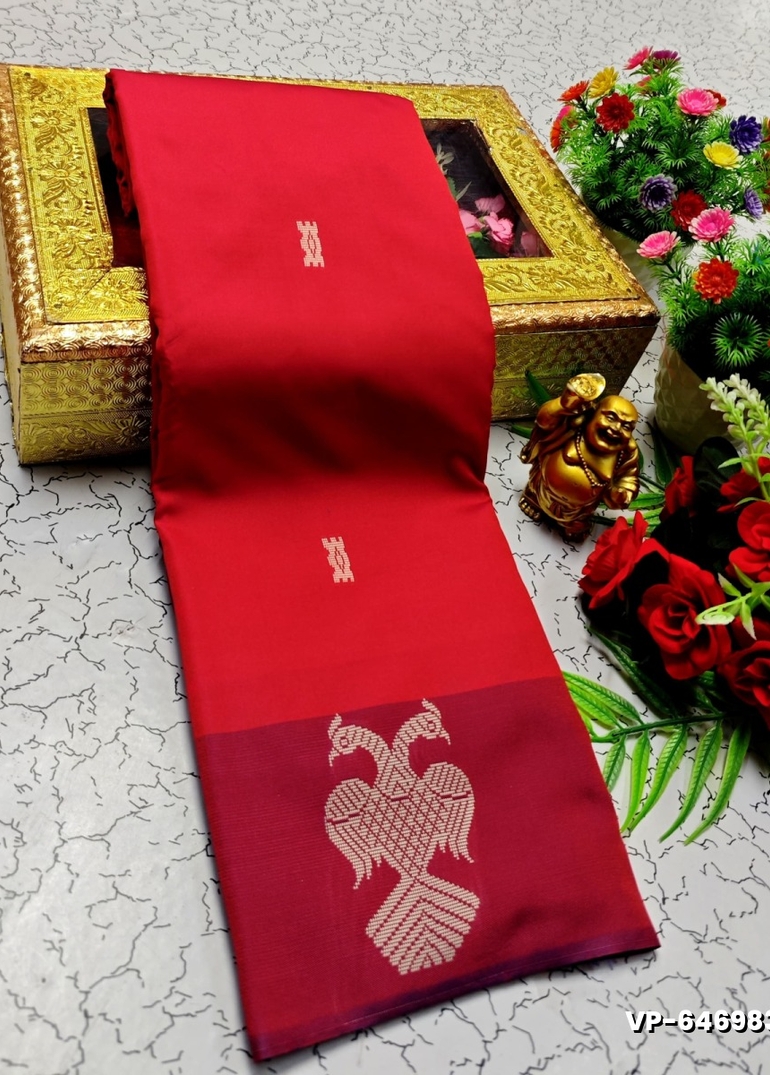 VAALAINAAR (VAZHAI) PATTU SOFT SILK SAREES FUNCTION AND FESTIVALS PERPECT WEAR - TOMATO COLOUR (2)