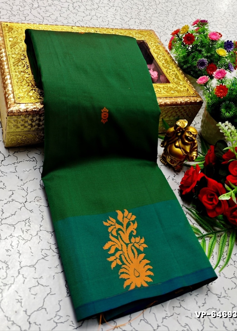 VAALAINAAR (VAZHAI) PATTU SOFT SILK SAREES FUNCTION AND FESTIVALS PERPECT WEAR - BOTTLE GREEN