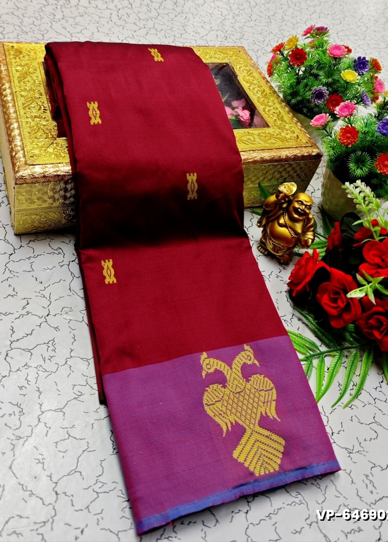 VAALAINAAR (VAZHAI) PATTU SOFT SILK SAREES FUNCTION AND FESTIVALS PERPECT WEAR - MERUN (2)