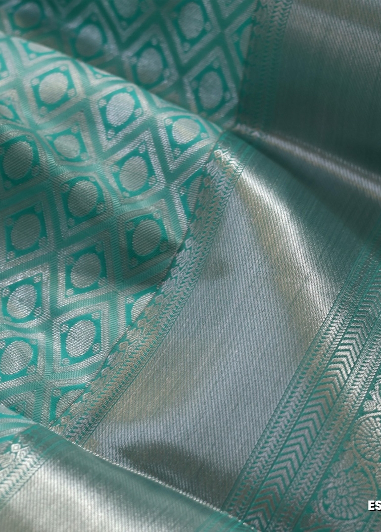 BRIDAL SILK GOLD SILVAR AND COPPER ZARI WEAVE AND WEDDING ART SILK SAREES - TUQUOISE