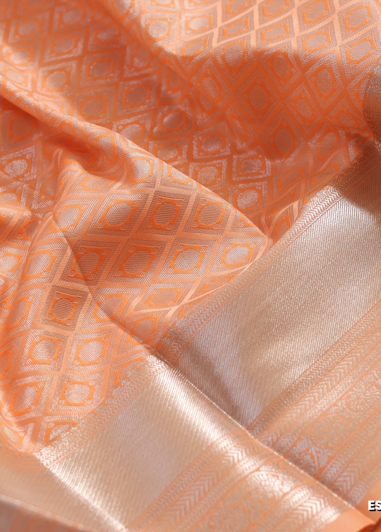 BRIDAL SILK GOLD SILVAR AND COPPER ZARI WEAVE AND WEDDING ART SILK SAREES - PEACH COLOUR