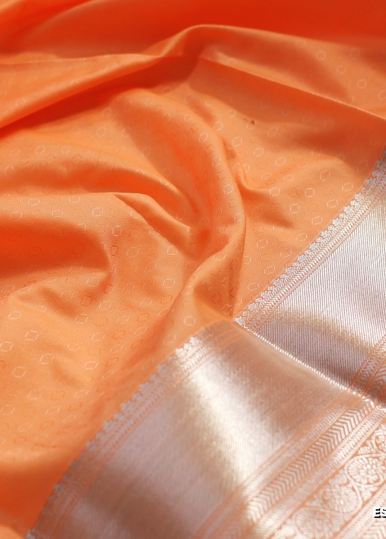 BRIDAL SILK GOLD SILVAR AND COPPER ZARI WEAVE AND WEDDING ART SILK SAREES - PEACH COLOUR