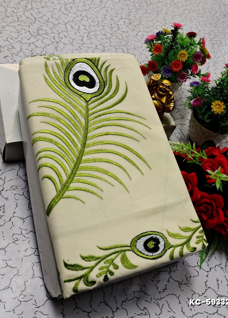 TRENDING KERALA SPECIAL FULL WORK EMBOSSED DIGITAL PRINTING COTTON SAREE COLLECTIONS  - WHITE (64)