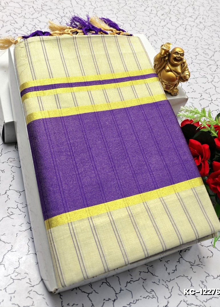 TRENDING KERALA SPECIAL FULL WORK EMBOSSED DIGITAL PRINTING TISSUE SAREE COLLECTIONS - BEIGE COLOUR (61)