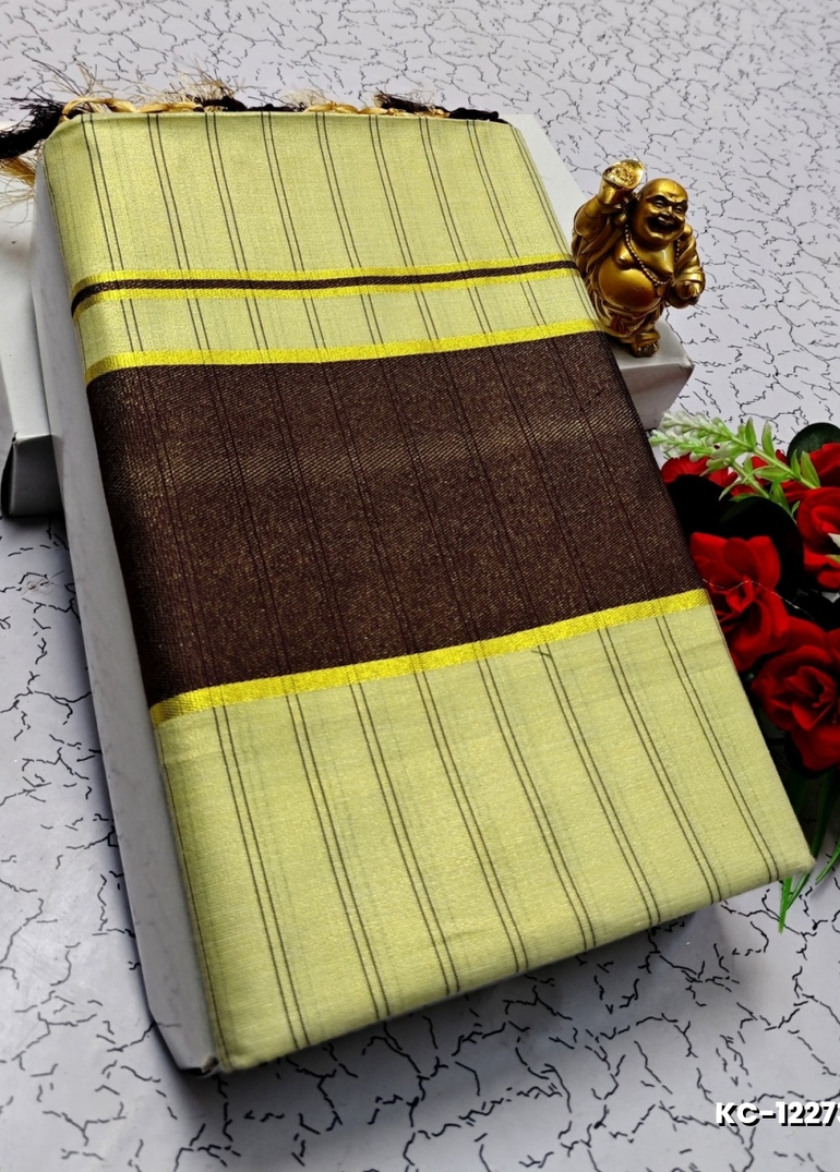 TRENDING KERALA SPECIAL FULL WORK EMBOSSED DIGITAL PRINTING TISSUE SAREE COLLECTIONS - CREAM (13)