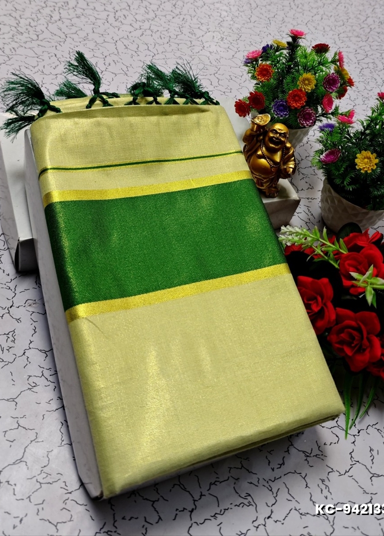 TRENDING KERALA SPECIAL FULL WORK EMBOSSED DIGITAL PRINTING TISSUE SAREE COLLECTIONS - CREAM (14)