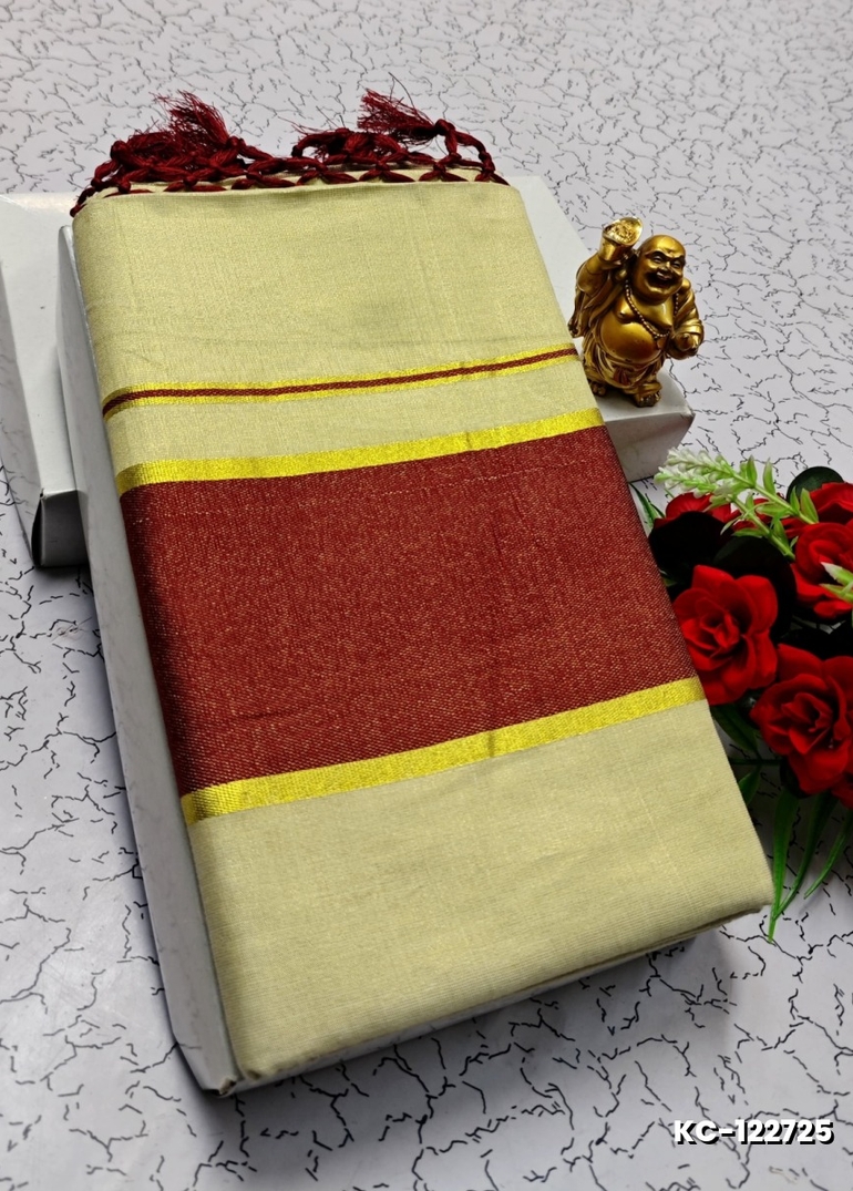 TRENDING KERALA SPECIAL FULL WORK EMBOSSED DIGITAL PRINTING TISSUE SAREE COLLECTIONS - WHITE (71)