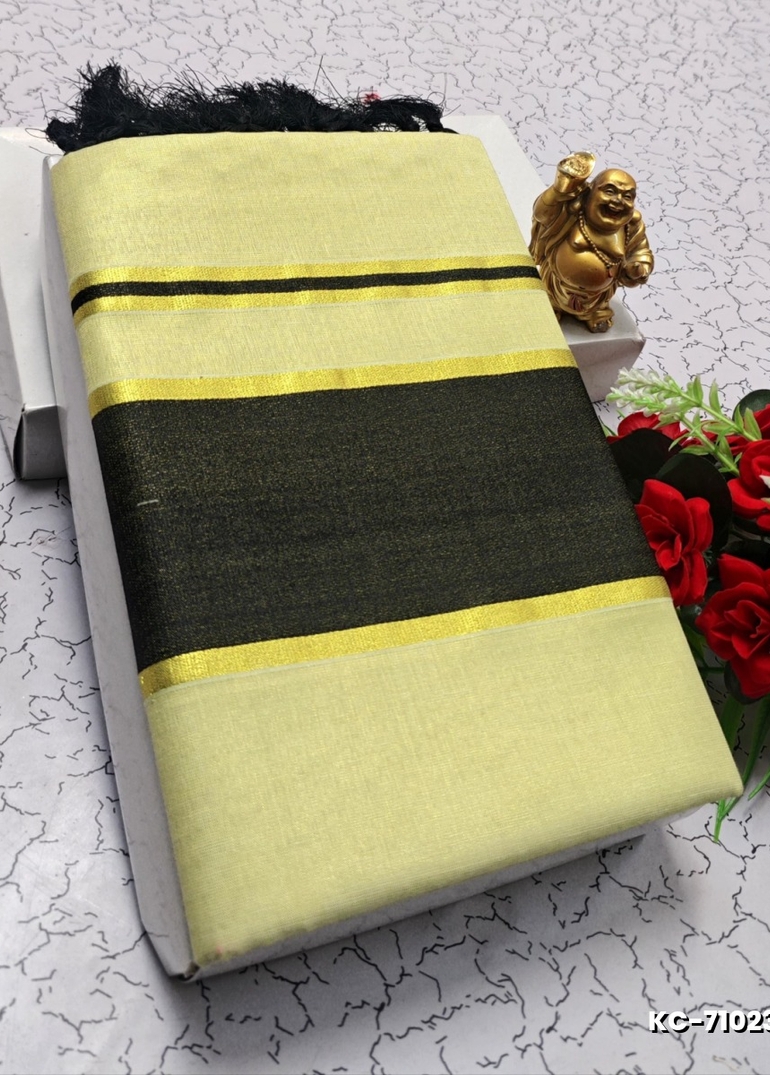 TRENDING KERALA SPECIAL FULL WORK EMBOSSED DIGITAL PRINTING TISSUE SAREE COLLECTIONS - CREAM (15)