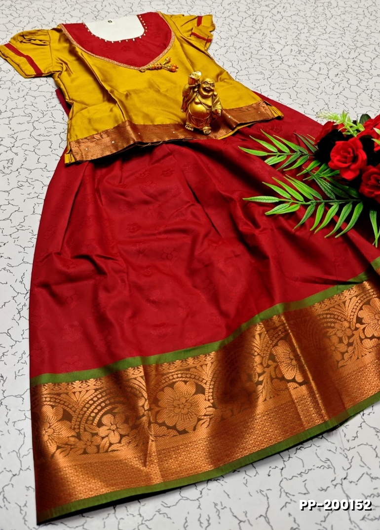 TRADITIONAL KIDS PATTU PAVADAI SET FUNCTION AND FESTIVAL WEAR - VENTHAYA COLOUR