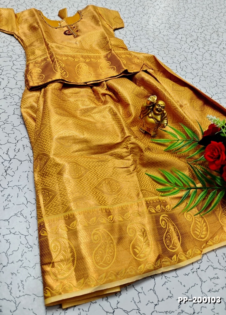 TRADITIONAL KIDS PATTU PAVADAI SET FUNCTION AND FESTIVAL WEAR - GOLD