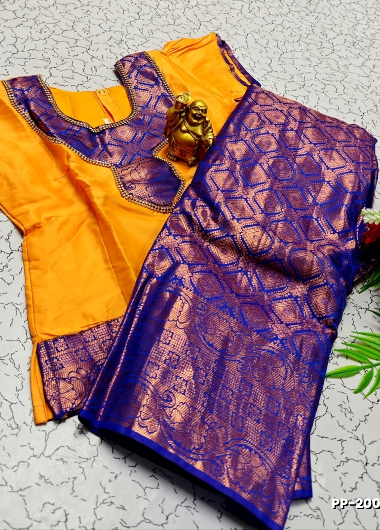TRADITIONAL KIDS PATTU PAVADAI SET FUNCTION AND FESTIVAL WEAR - YELLOW COLOR