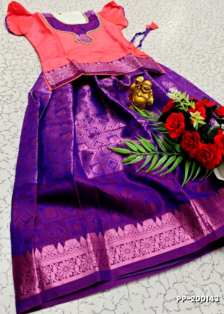 TRADITIONAL KIDS PATTU PAVADAI SET FUNCTION AND FESTIVAL WEAR - LIGHT PINK