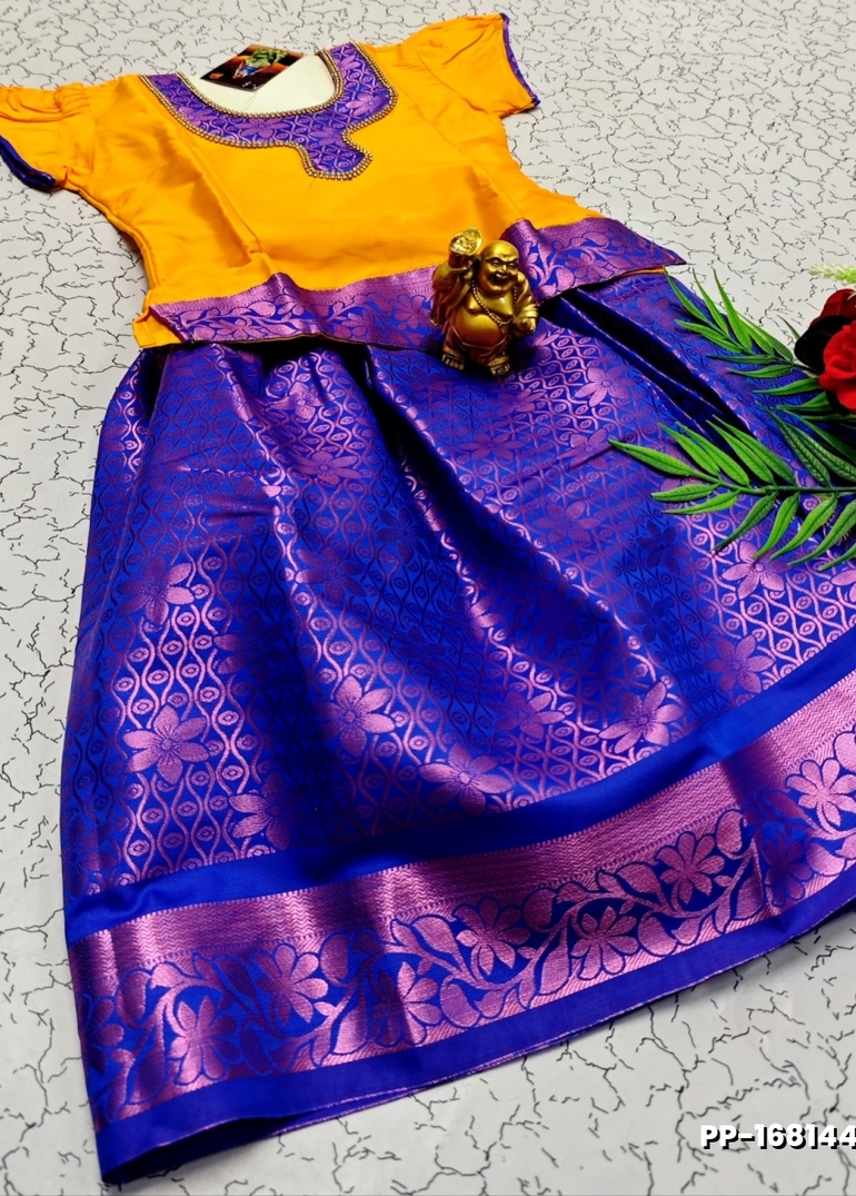 TRADITIONAL KIDS PATTU PAVADAI SET FUNCTION AND FESTIVAL WEAR - LIGHT YELLOW (1)