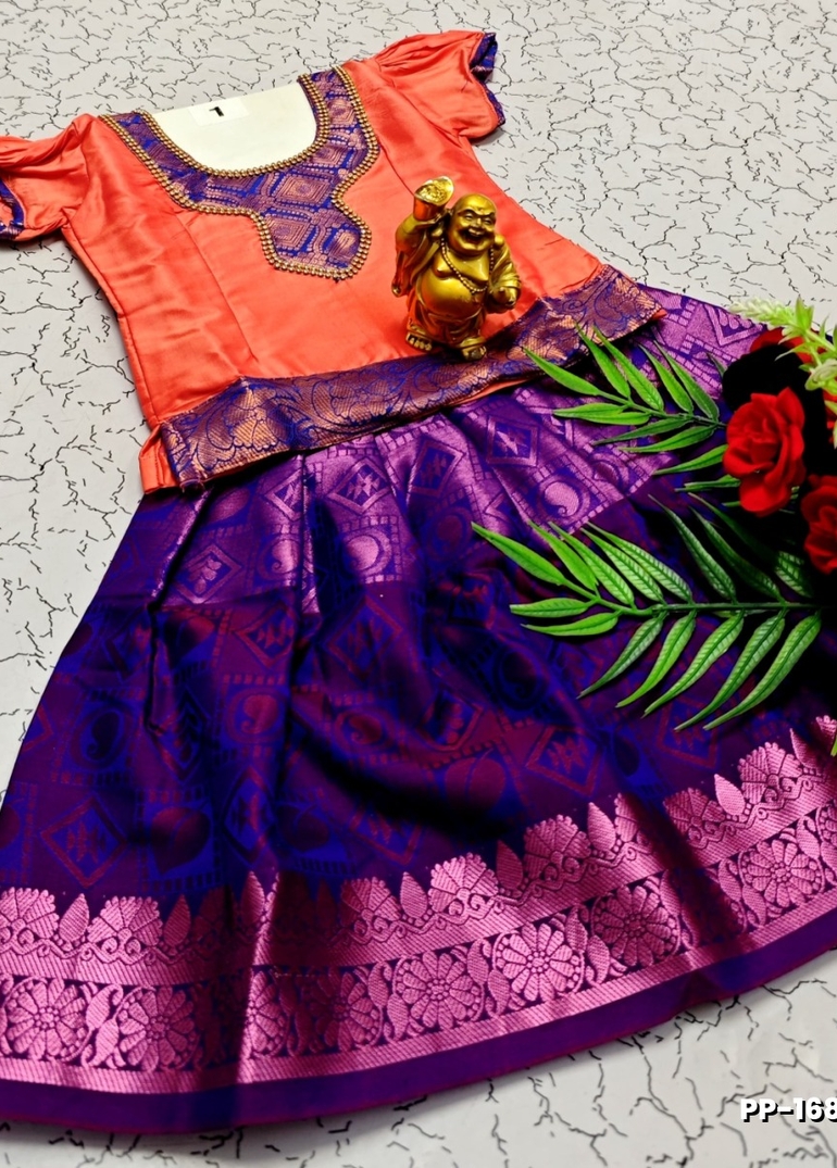 TRADITIONAL KIDS PATTU PAVADAI SET FUNCTION AND FESTIVAL WEAR - CORAL COLOUR (1)
