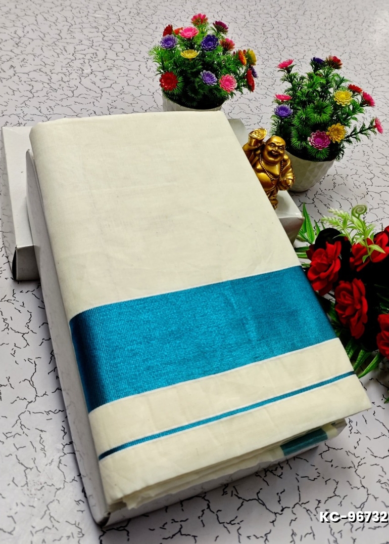 TRENDING KERALA SPECIAL FULL WORK EMBOSSED DIGITAL PRINTING COTTON  SAREE COLLECTIONS - WHITE (73)