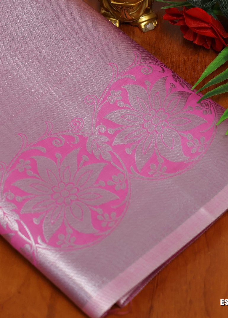 BRIDAL SILK GOLD SILVAR AND COPPER ZARI WEAVE AND WEDDING ART SILK SAREES - LIGHT PINK (6)