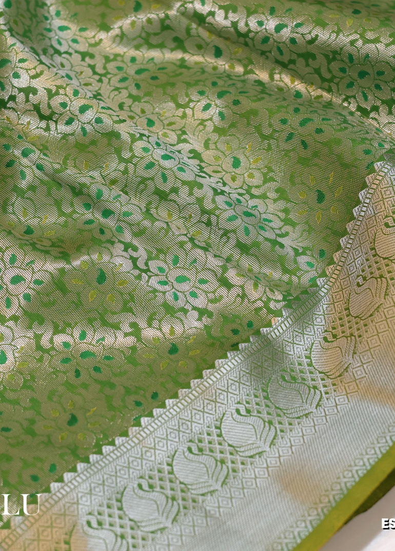 BRIDAL SILK GOLD SILVAR AND COPPER ZARI WEAVE AND WEDDING ART SILK SAREES - GREEN (1)