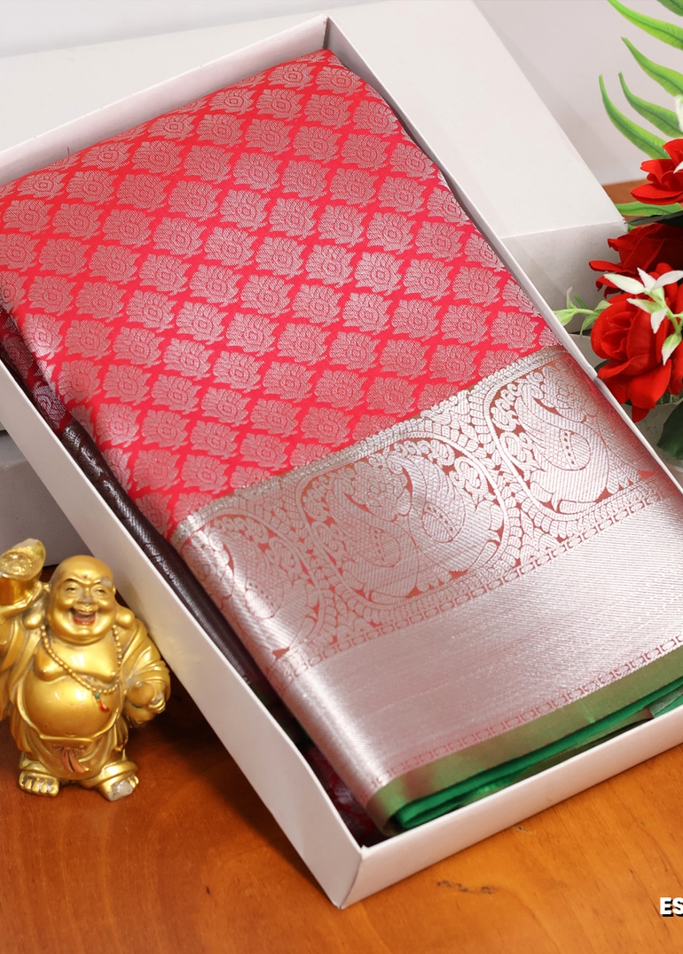 BRIDAL SILK GOLD SILVAR AND COPPER ZARI WEAVE AND WEDDING ART SILK SAREES - DARK PINK (6)