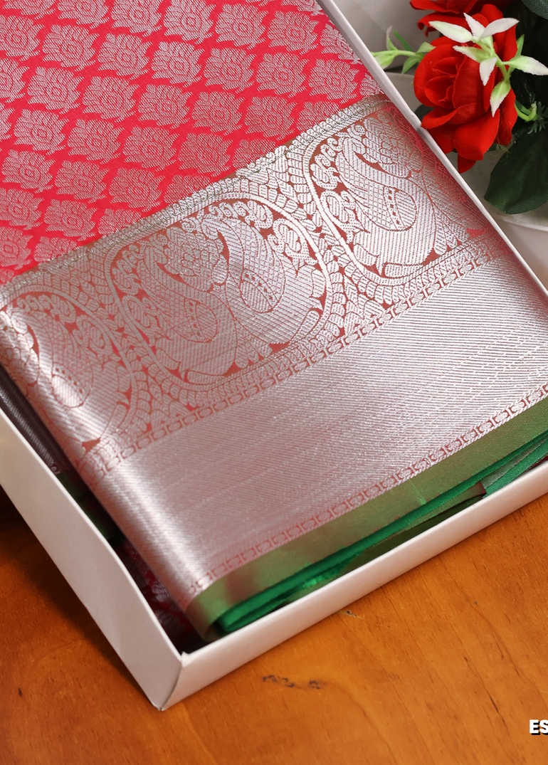 BRIDAL SILK GOLD SILVAR AND COPPER ZARI WEAVE AND WEDDING ART SILK SAREES - DARK PINK (6)