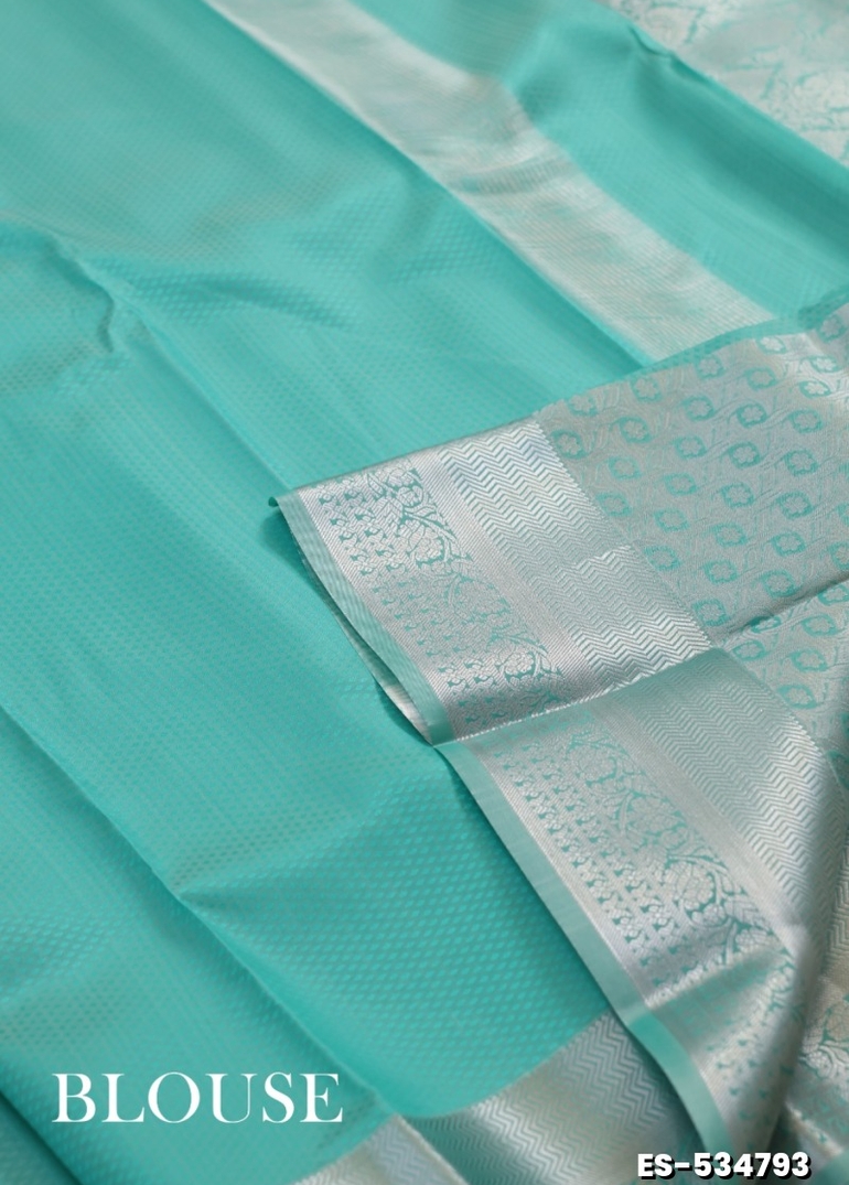 BRIDAL SILK GOLD SILVAR AND COPPER ZARI WEAVE AND WEDDING ART SILK SAREES - TURQUOISE GREEN (2)