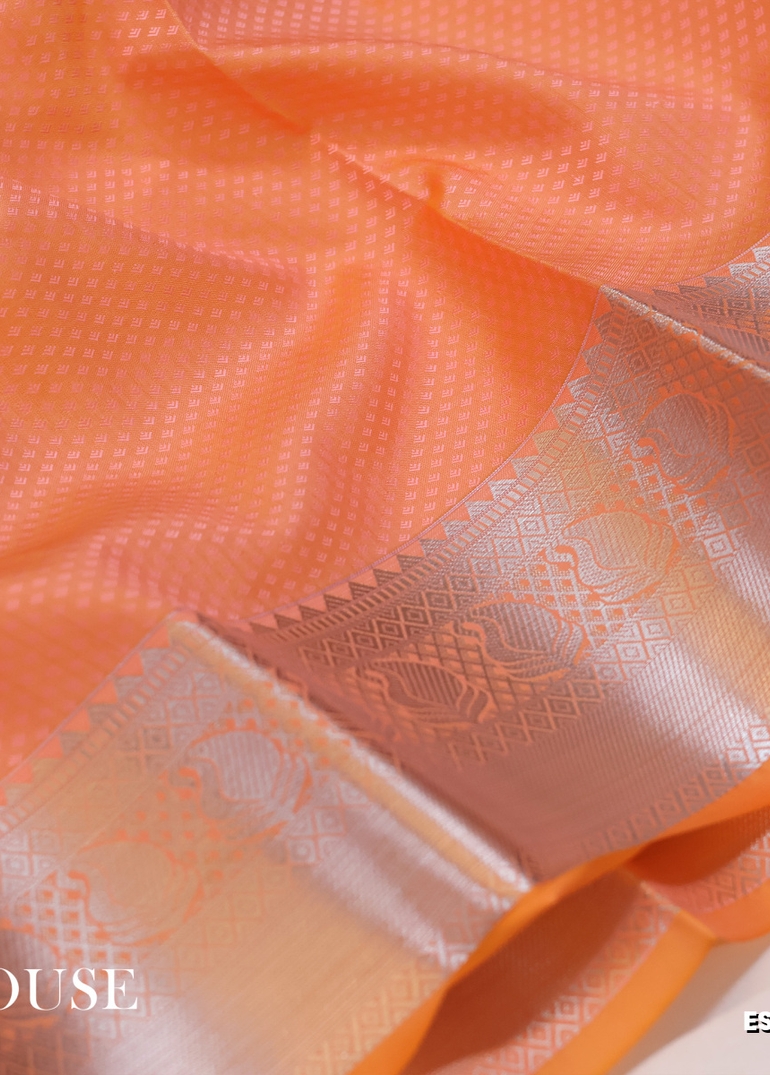 BRIDAL SILK GOLD SILVAR AND COPPER ZARI WEAVE AND WEDDING ART SILK SAREES - ORANGE N (5)