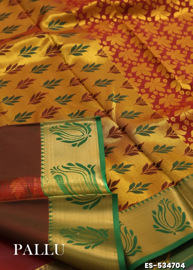 BRIDAL SILK GOLD SILVAR AND COPPER ZARI WEAVE AND WEDDING ART SILK SAREES - RED (1)