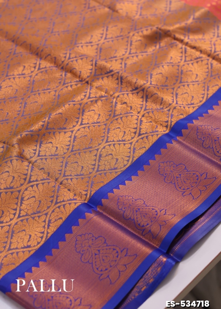 BRIDAL SILK GOLD SILVAR AND COPPER ZARI WEAVE AND WEDDING ART SILK SAREES - PEACH