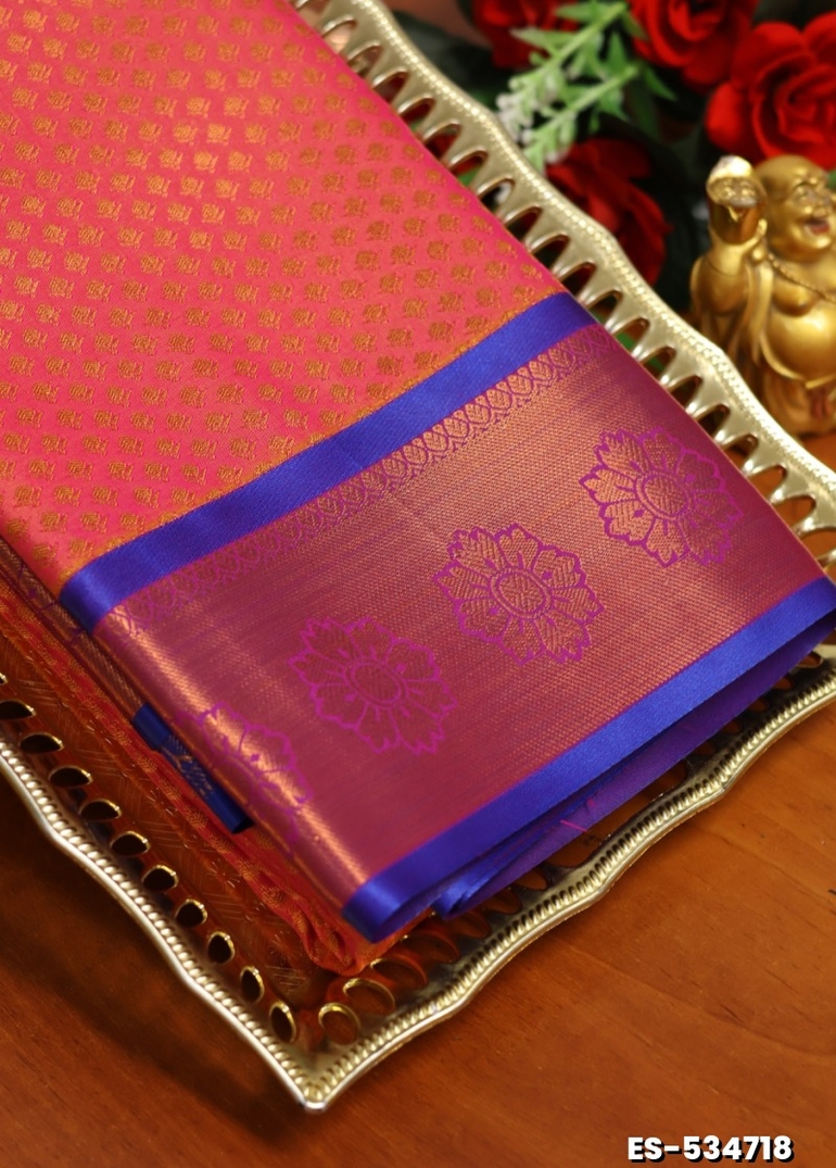 BRIDAL SILK GOLD SILVAR AND COPPER ZARI WEAVE AND WEDDING ART SILK SAREES - PEACH