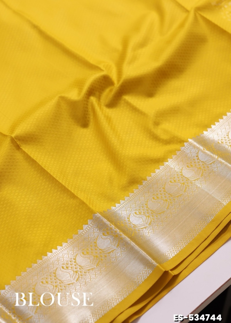 BRIDAL SILK GOLD SILVAR AND COPPER ZARI WEAVE AND WEDDING ART SILK SAREES - LIGHT YELLOW (1)