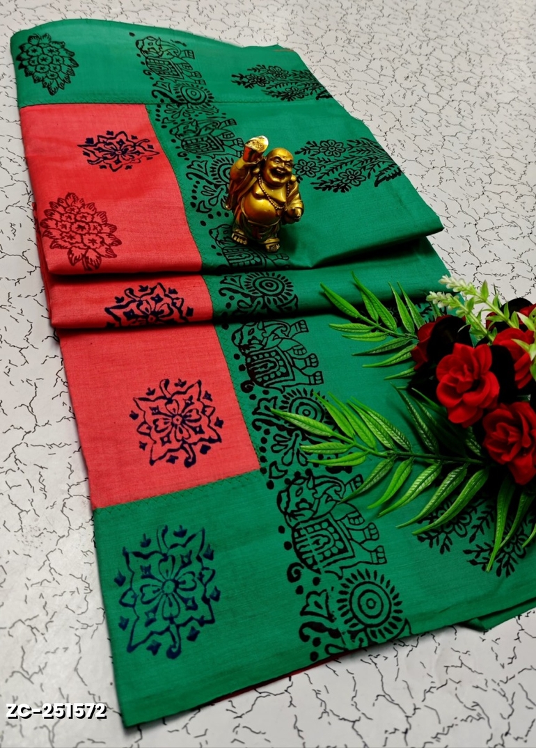 TRENDY AND FANCY ZIGZAG BORDER STITCH COTTON SAREES