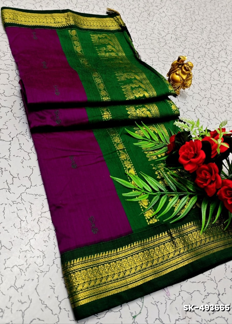 TRENDING DIGITAL EMBROIDERY ZARI WORK KALIYANI COTTON SAREES - INDIGO COLOUR