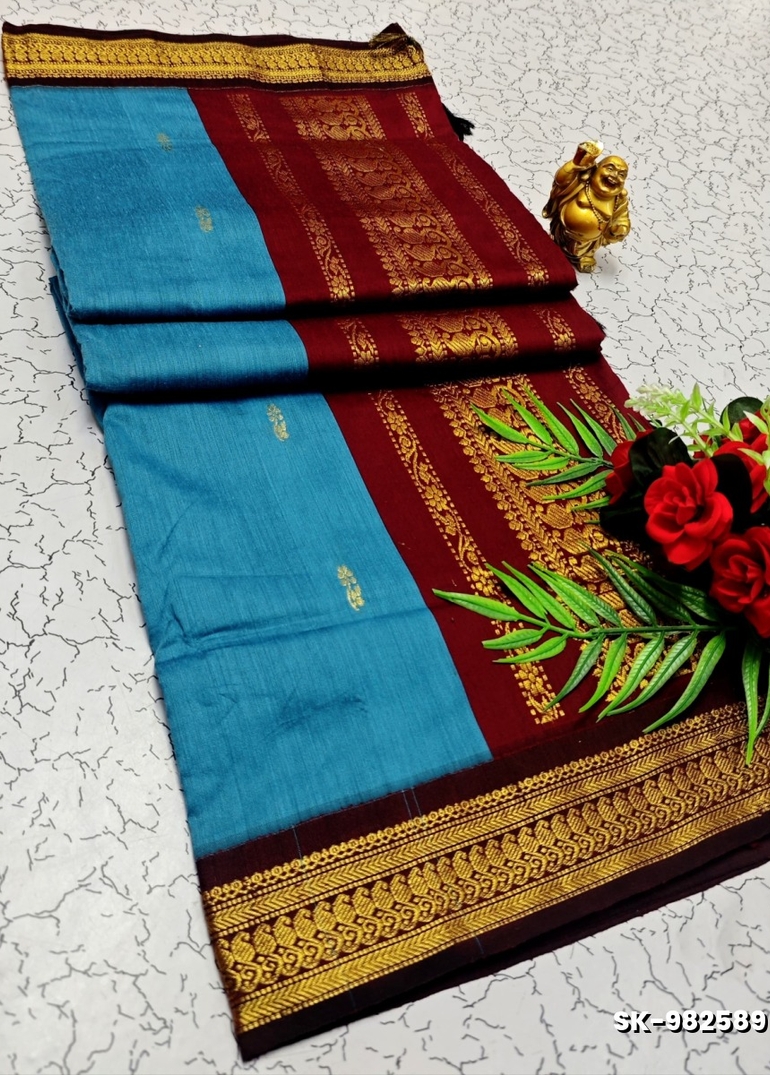 TRENDING DIGITAL PRINTING KALIYANI COTTON SAREES FESTIVAL WEAR - BLUE COLOUR (1)