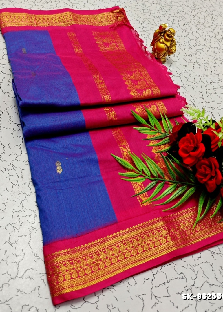 TRENDING DIGITAL EMBROIDERY ZARI WORK  KALIYANI COTTON SAREES FESTIVAL WEAR - NORMAL  BLUE