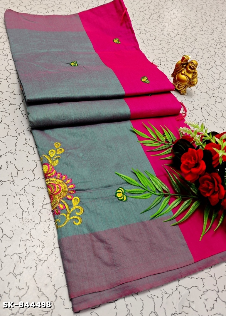 TRENDING DIGITAL EMBROIDERY ZARI WORK  KALIYANI COTTON SAREES