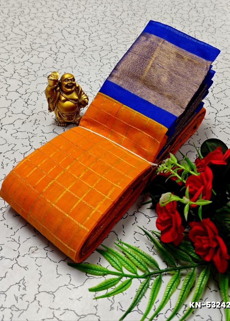 Korvai kotanji Trendy & Fancy bhutta and 2/100  Silk Cotton Sarees Function wear - ORANGE N