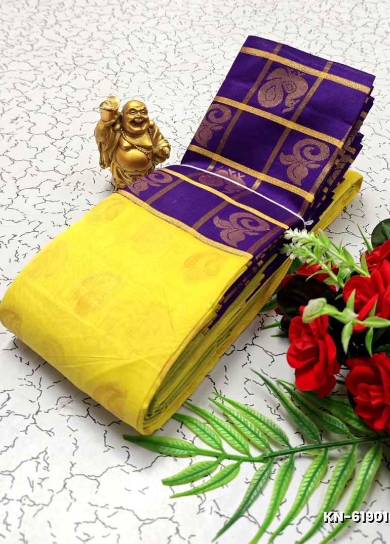 Korvai kotanji Trendy & Fancy bhutta and 2/100  Silk Cotton Sarees Function wear - YELLOW (1)