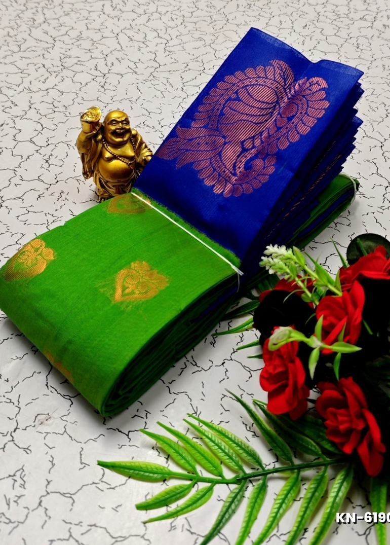 Korvai kotanji Trendy & Fancy bhutta and 2/100  Silk Cotton Sarees Function wear - GREEN COLOUR (1)
