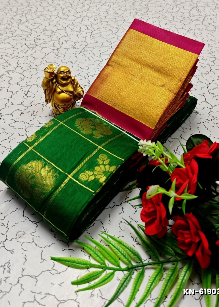Korvai kotanji Trendy & Fancy bhutta and 2/100  Silk Cotton Sarees Function wear - DARK GREEN (2)