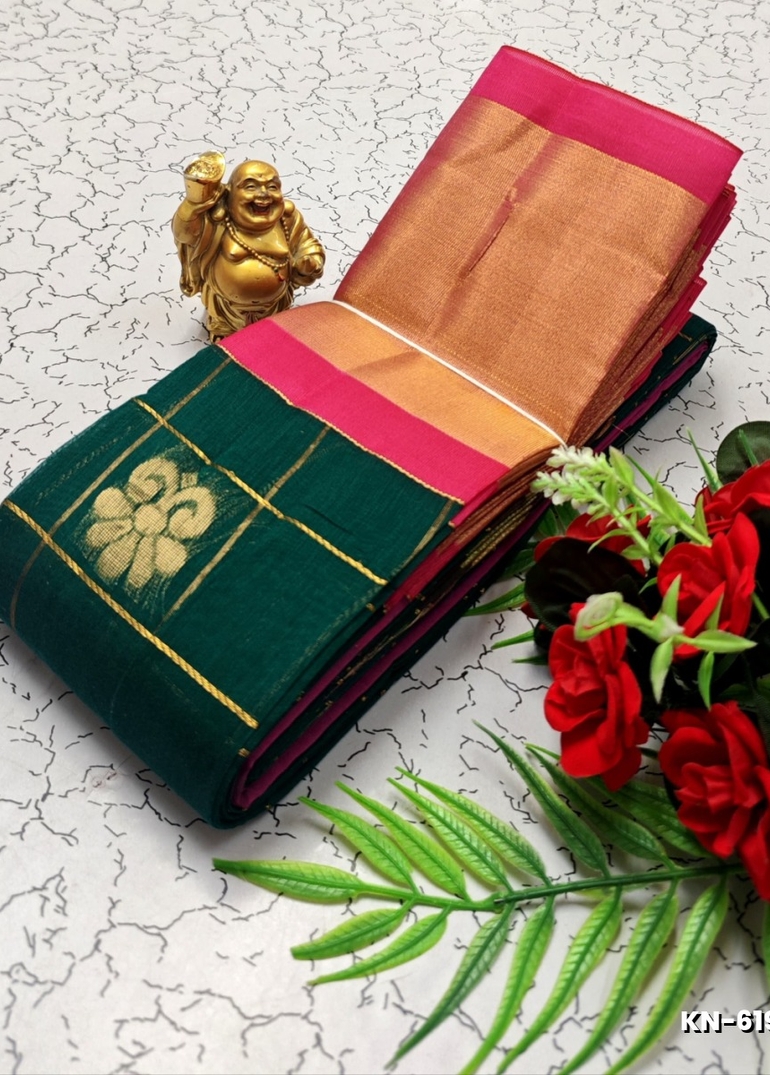 Korvai kotanji Trendy & Fancy bhutta and 2/100  Silk Cotton Sarees Function wear - BOTTLE GREEN (1)