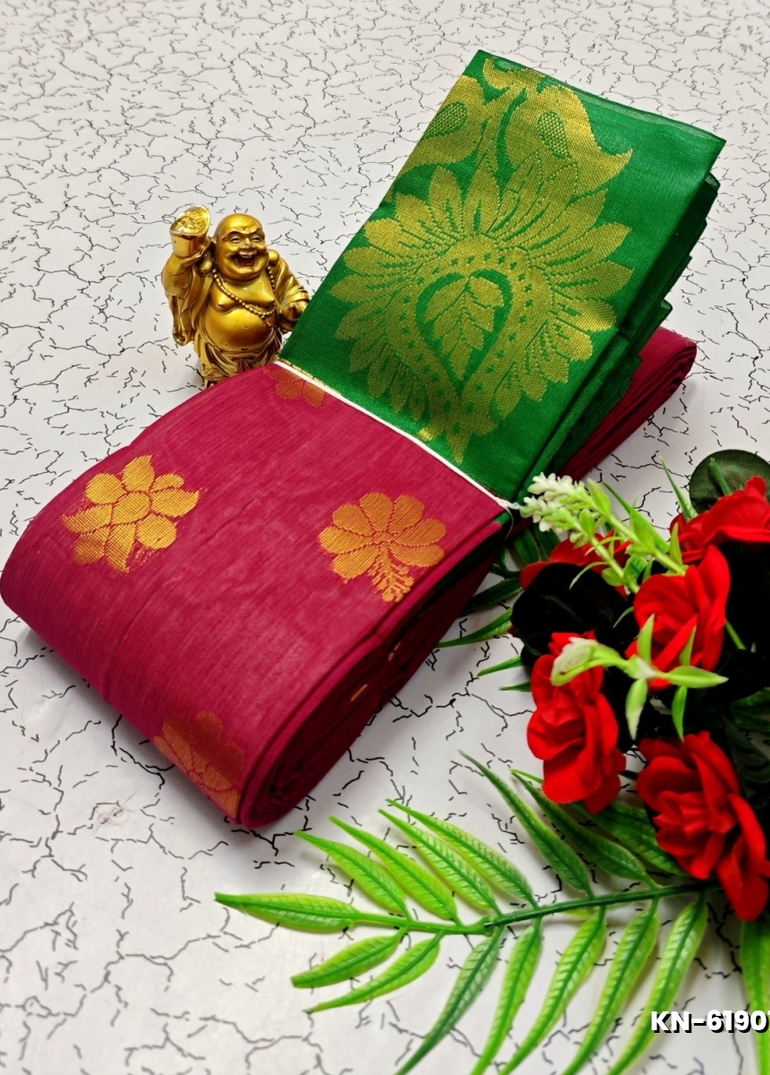 Korvai kotanji Trendy & Fancy bhutta and 2/100  Silk Cotton Sarees Function wear - RUBY COLOUR (1)