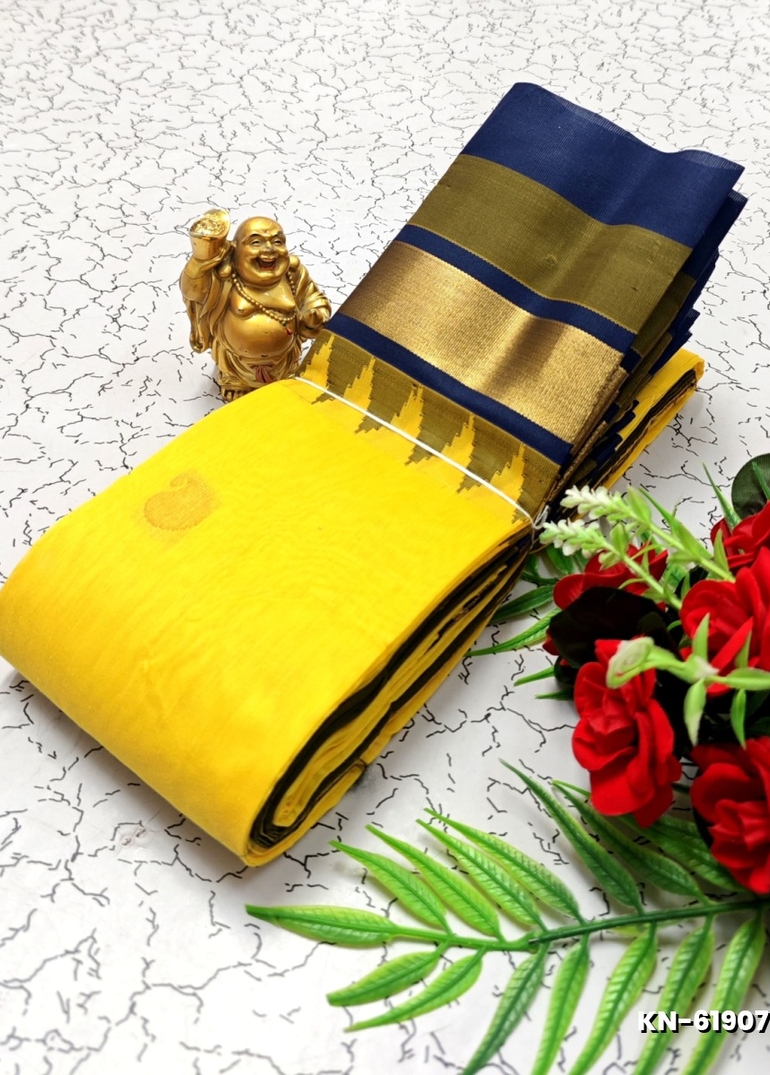 Korvai kotanji Trendy & Fancy bhutta and 2/100  Silk Cotton Sarees Function wear - LEMON COLOUR (1)