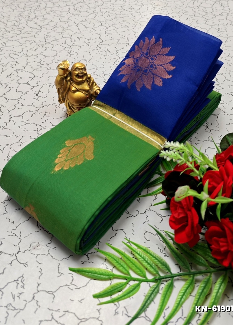 Korvai kotanji Trendy & Fancy bhutta and 2/100  Silk Cotton Sarees Function wear - GREEN (1)