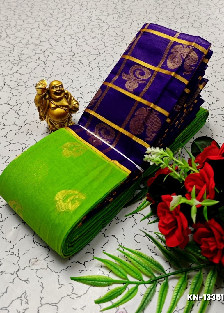 Korvai kotanji Trendy & Fancy bhutta and 2/100  Silk Cotton Sarees Function wear - GREEN (2)