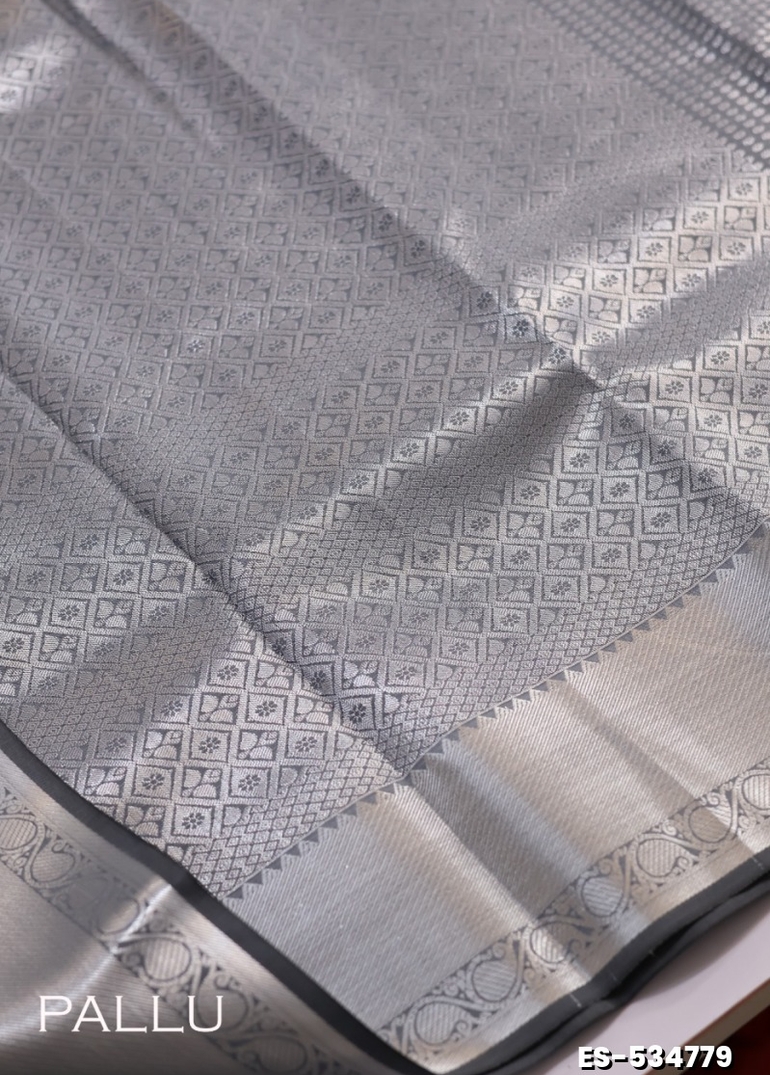 BRIDAL SILK GOLD SILVAR AND COPPER ZARI WEAVE AND WEDDING ART SILK SAREES - SLATE COLOUR