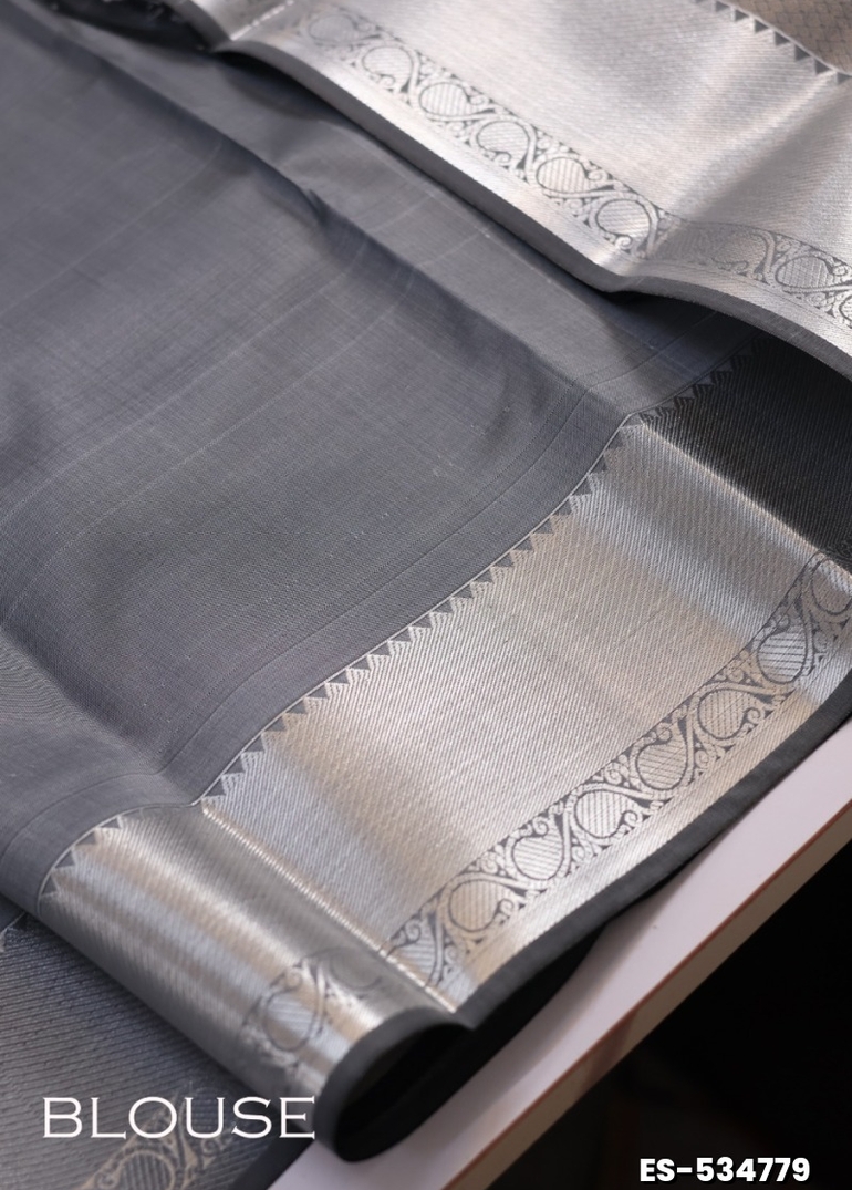 BRIDAL SILK GOLD SILVAR AND COPPER ZARI WEAVE AND WEDDING ART SILK SAREES - SLATE COLOUR