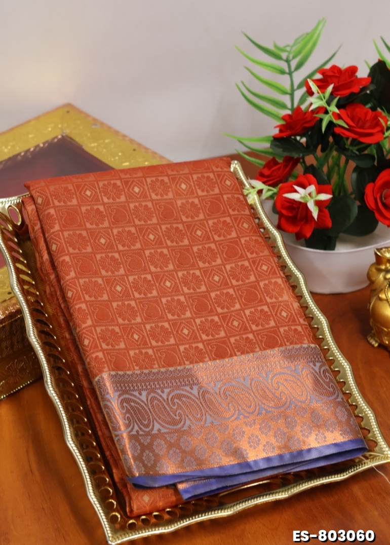 BRIDAL SILK GOLD SILVAR AND COPPER ZARI WEAVE AND WEDDING ART SILK SAREES - CREAM COLOR (5)