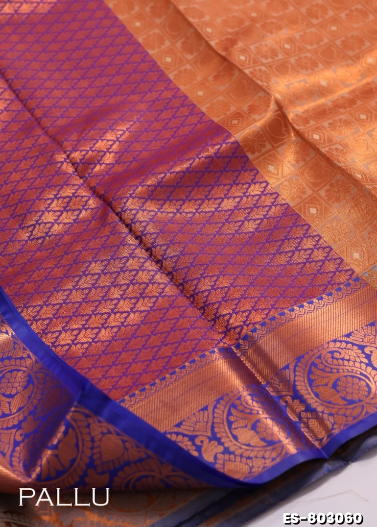 BRIDAL SILK GOLD SILVAR AND COPPER ZARI WEAVE AND WEDDING ART SILK SAREES - CREAM COLOR (5)