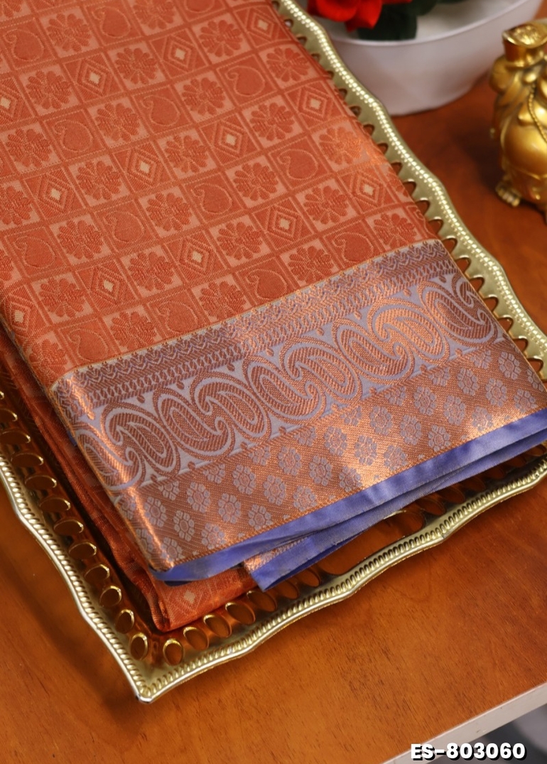 BRIDAL SILK GOLD SILVAR AND COPPER ZARI WEAVE AND WEDDING ART SILK SAREES - CREAM COLOR (5)