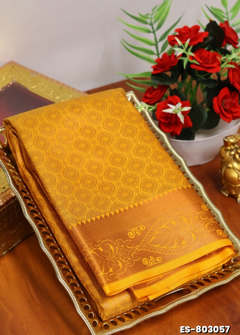 BRIDAL SILK GOLD SILVAR AND COPPER ZARI WEAVE AND WEDDING ART SILK SAREES - LIGHT ORANGE (5)
