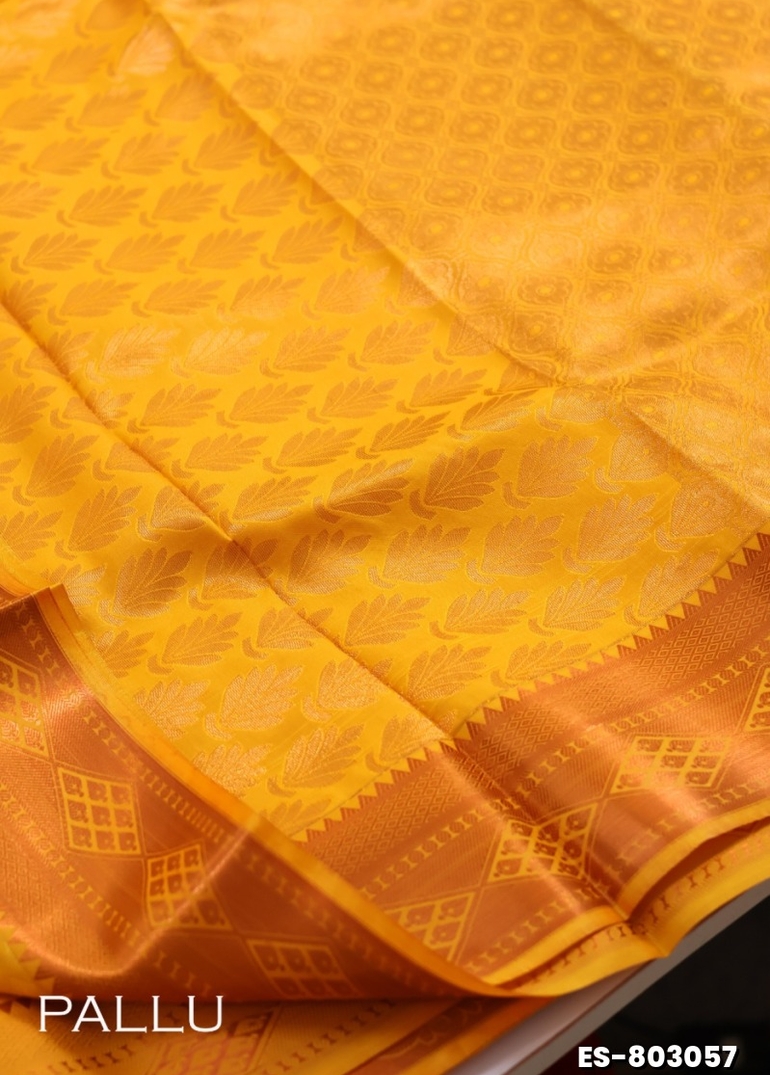 BRIDAL SILK GOLD SILVAR AND COPPER ZARI WEAVE AND WEDDING ART SILK SAREES - LIGHT ORANGE (5)
